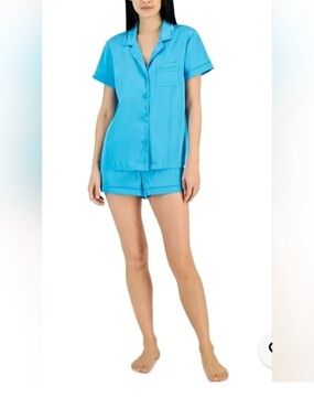 INC International Concepts Short-Sleeve Satin Pajama Set - Bright Turquoise